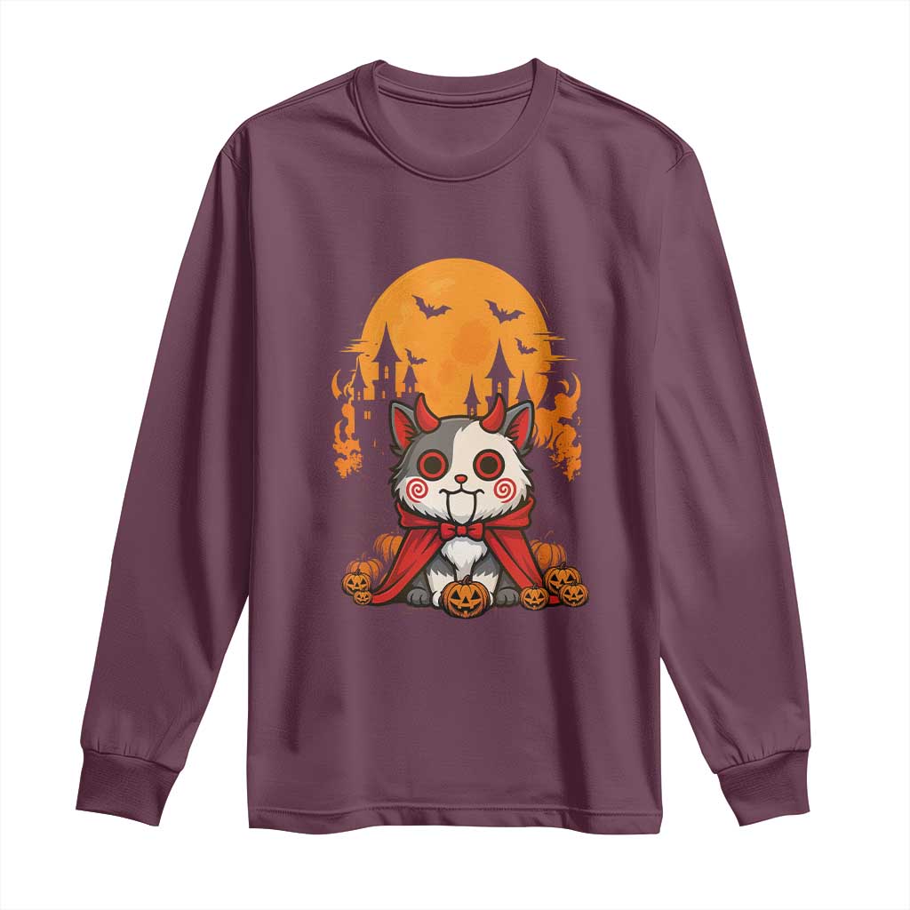 Halloween Cat Long Sleeve Shirt Horror Vampire Kawaii Chibi Kitten - Wonder Print Shop