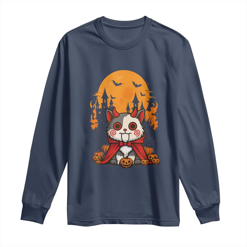Halloween Cat Long Sleeve Shirt Horror Vampire Kawaii Chibi Kitten - Wonder Print Shop
