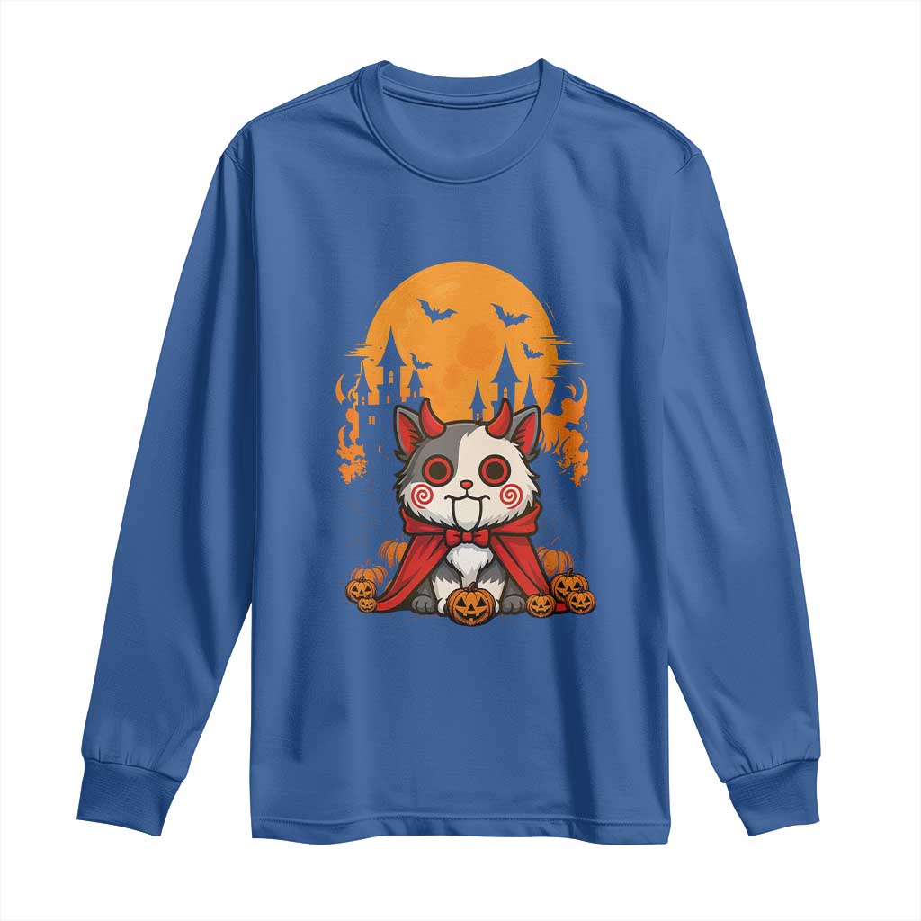 Halloween Cat Long Sleeve Shirt Horror Vampire Kawaii Chibi Kitten - Wonder Print Shop