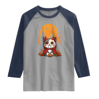 Halloween Cat Raglan Shirt Horror Vampire Kawaii Chibi Kitten - Wonder Print Shop