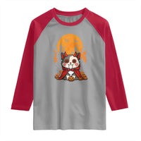 Halloween Cat Raglan Shirt Horror Vampire Kawaii Chibi Kitten - Wonder Print Shop
