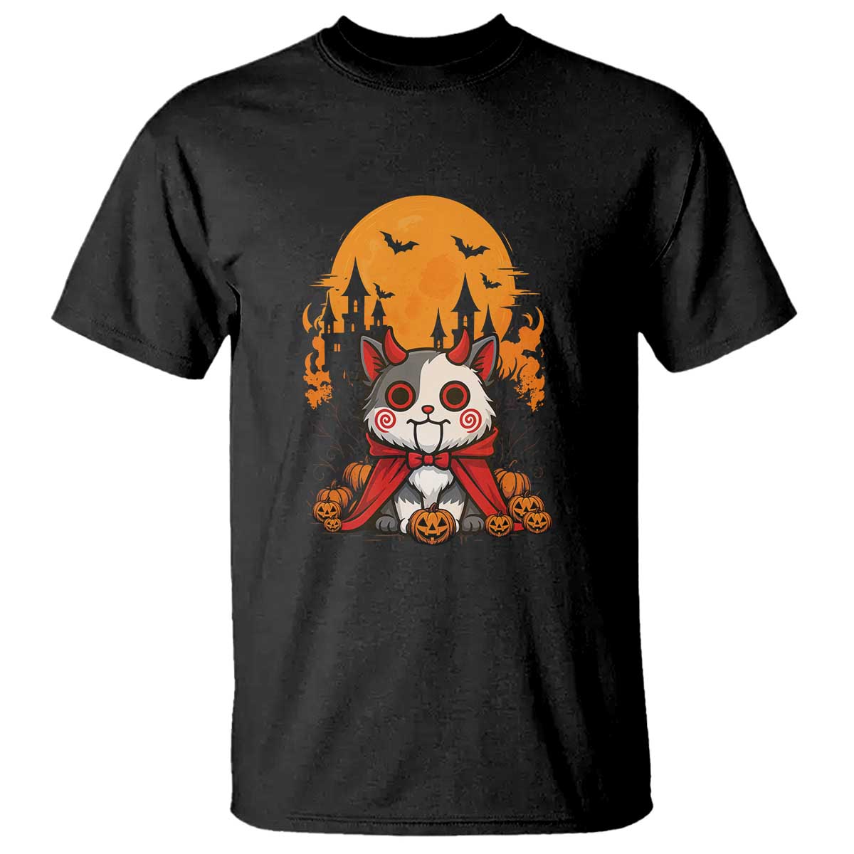 Halloween Cat T Shirt Horror Vampire Kawaii Chibi Kitten - Wonder Print Shop