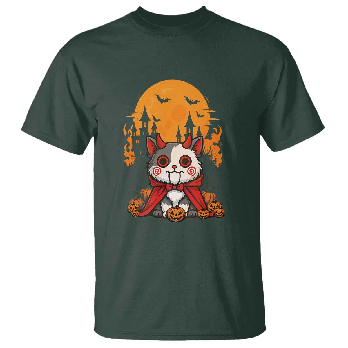 Halloween Cat T Shirt Horror Vampire Kawaii Chibi Kitten - Wonder Print Shop