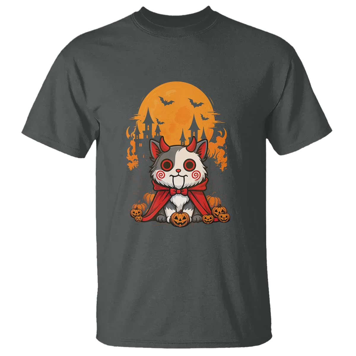 Halloween Cat T Shirt Horror Vampire Kawaii Chibi Kitten - Wonder Print Shop