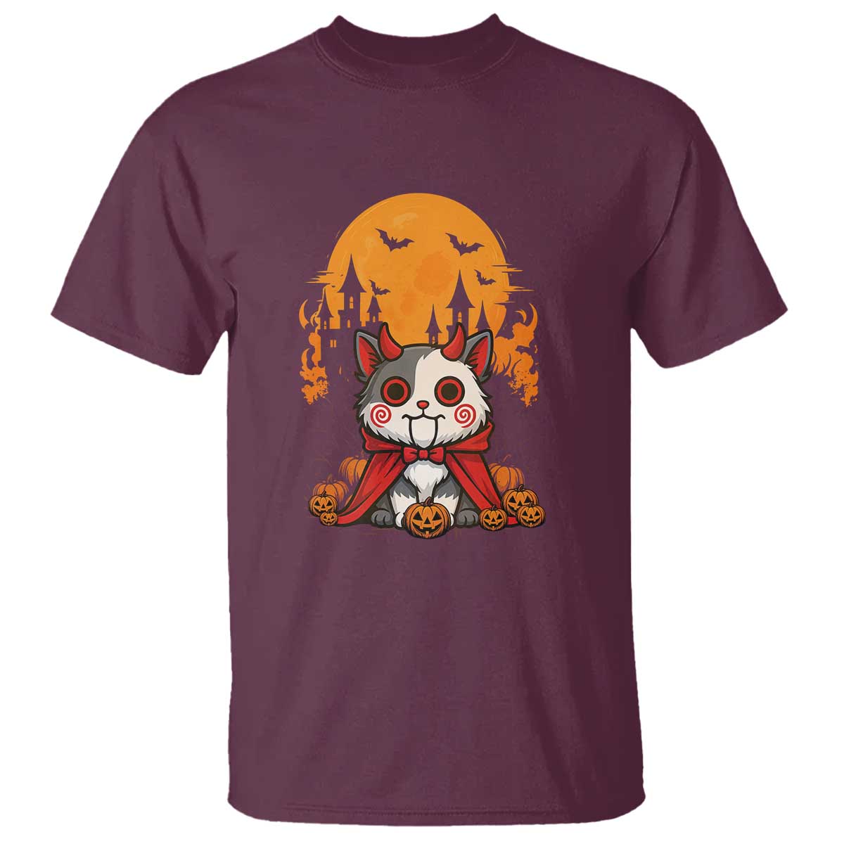 Halloween Cat T Shirt Horror Vampire Kawaii Chibi Kitten - Wonder Print Shop
