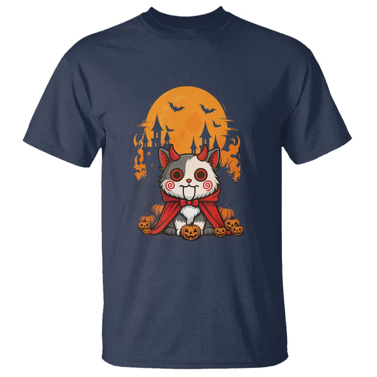 Halloween Cat T Shirt Horror Vampire Kawaii Chibi Kitten - Wonder Print Shop