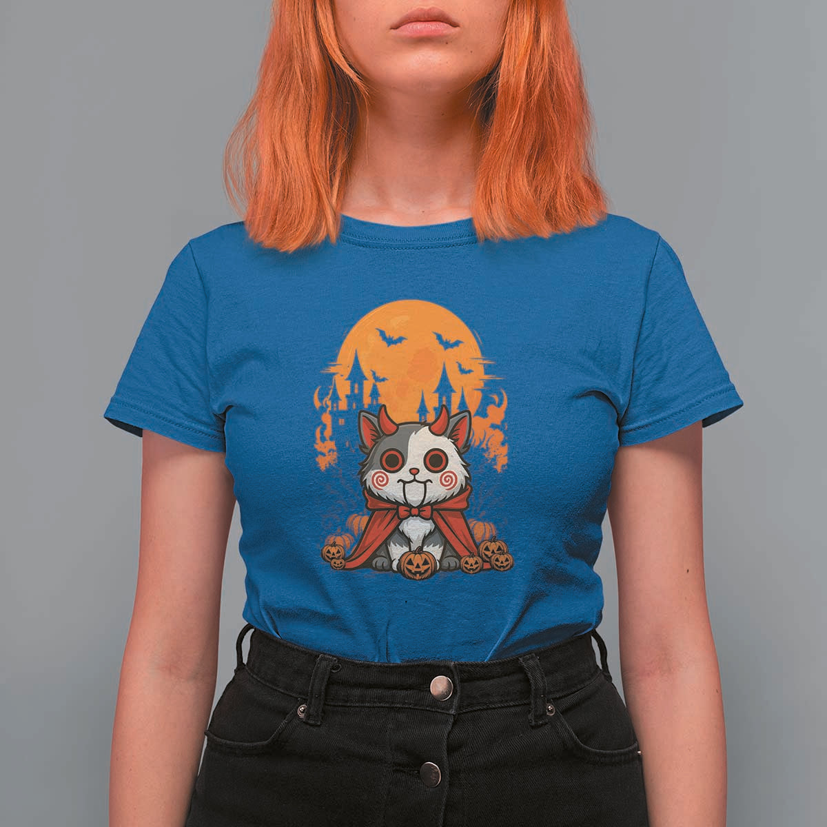 Halloween Cat T Shirt For Women Horror Vampire Kawaii Chibi Kitten - Wonder Print Shop