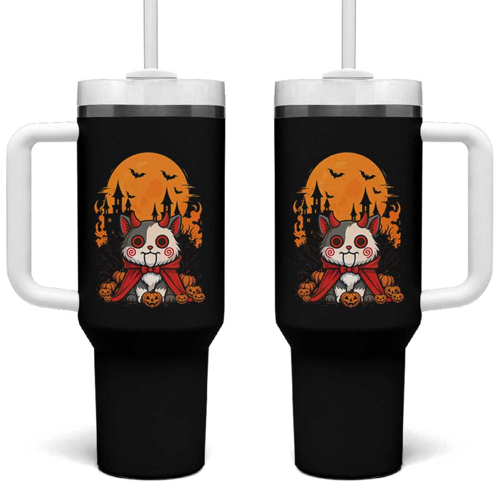 Halloween Cat Tumbler With Handle Horror Vampire Kawaii Chibi Kitten