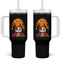 Halloween Cat Tumbler With Handle Horror Vampire Kawaii Chibi Kitten