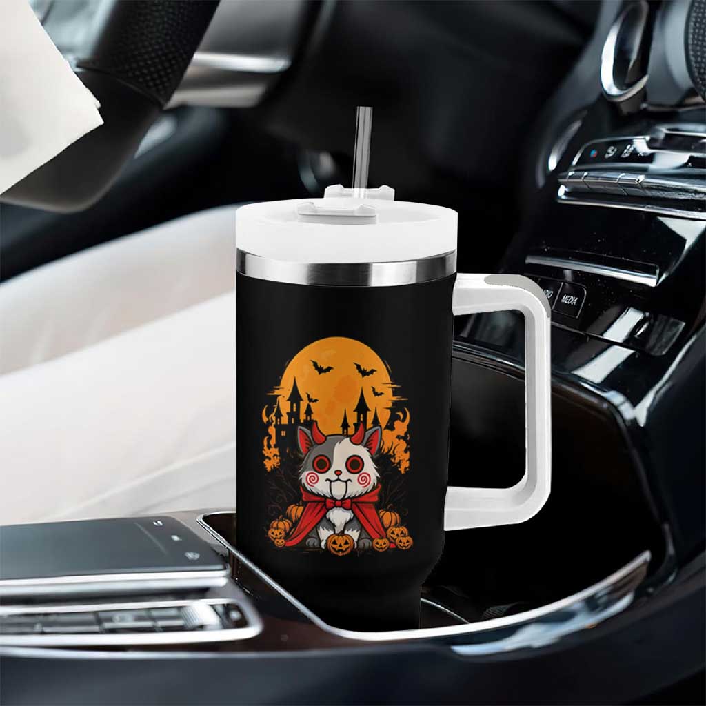 Halloween Cat Tumbler With Handle Horror Vampire Kawaii Chibi Kitten