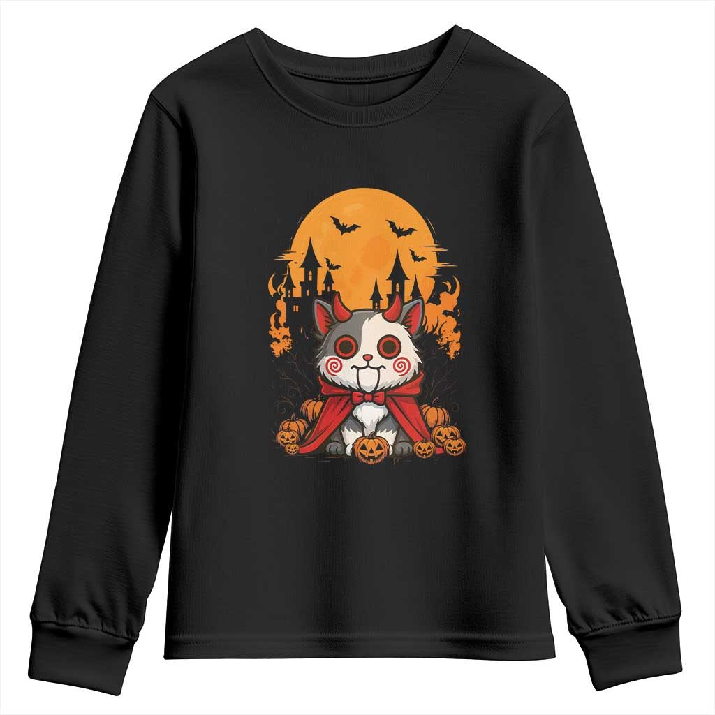 Halloween Cat Youth Sweatshirt Horror Vampire Kawaii Chibi Kitten - Wonder Print Shop