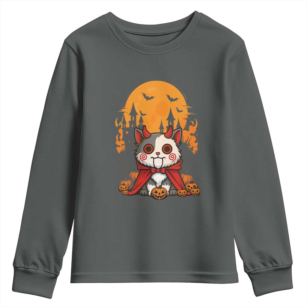 Halloween Cat Youth Sweatshirt Horror Vampire Kawaii Chibi Kitten - Wonder Print Shop