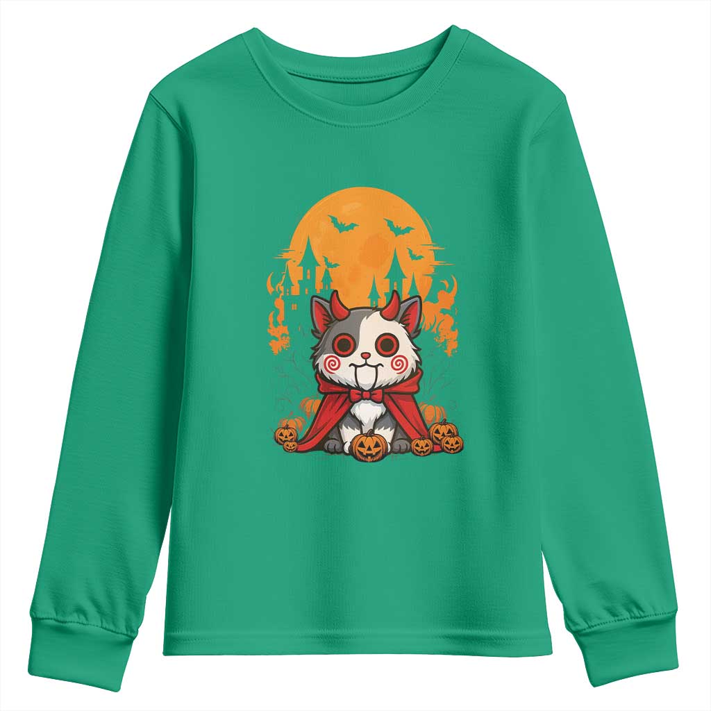 Halloween Cat Youth Sweatshirt Horror Vampire Kawaii Chibi Kitten - Wonder Print Shop