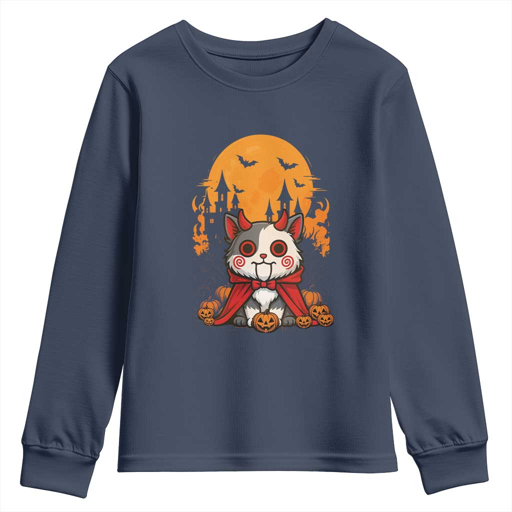 Halloween Cat Youth Sweatshirt Horror Vampire Kawaii Chibi Kitten - Wonder Print Shop
