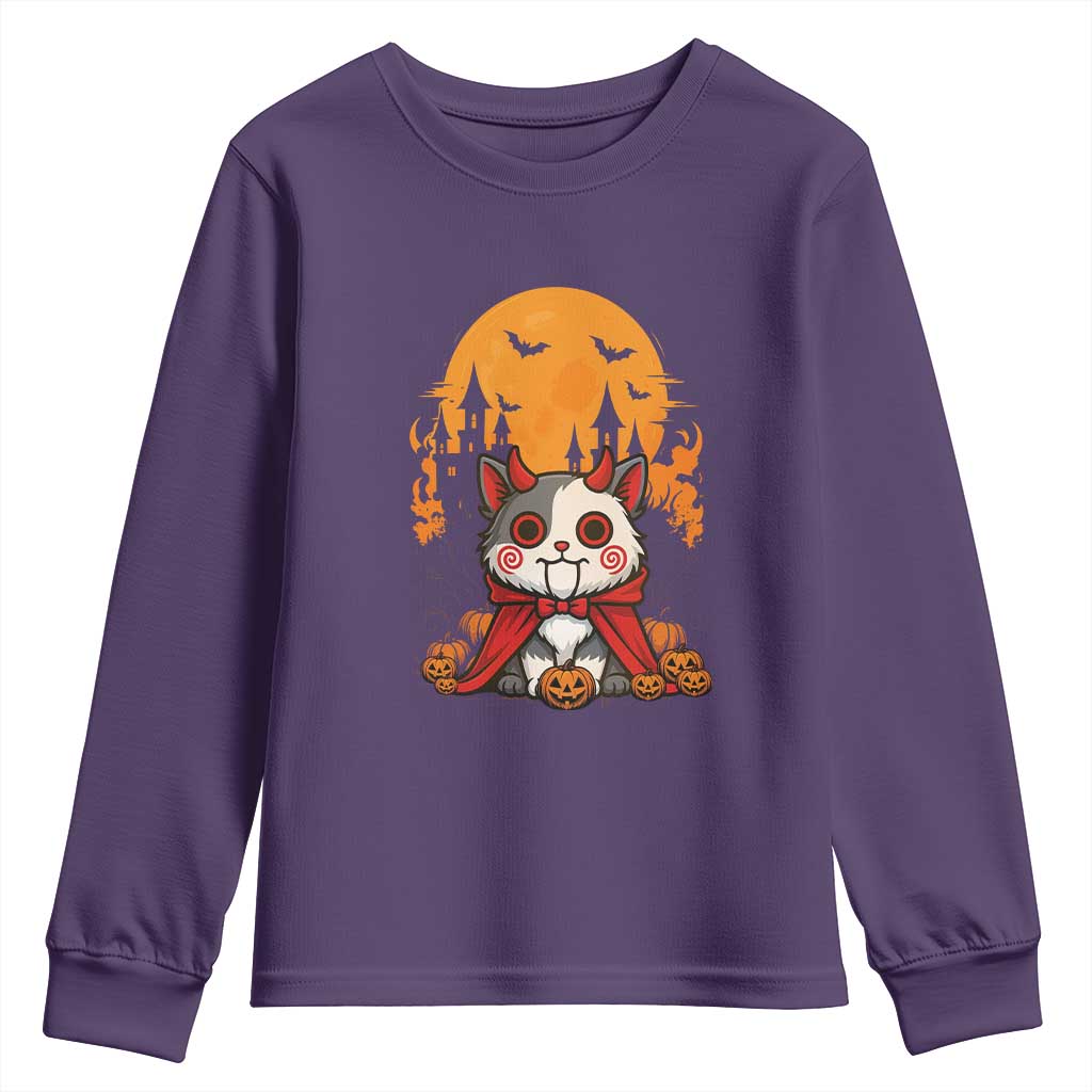 Halloween Cat Youth Sweatshirt Horror Vampire Kawaii Chibi Kitten - Wonder Print Shop