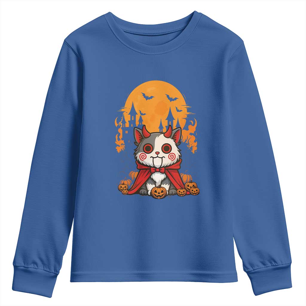 Halloween Cat Youth Sweatshirt Horror Vampire Kawaii Chibi Kitten - Wonder Print Shop
