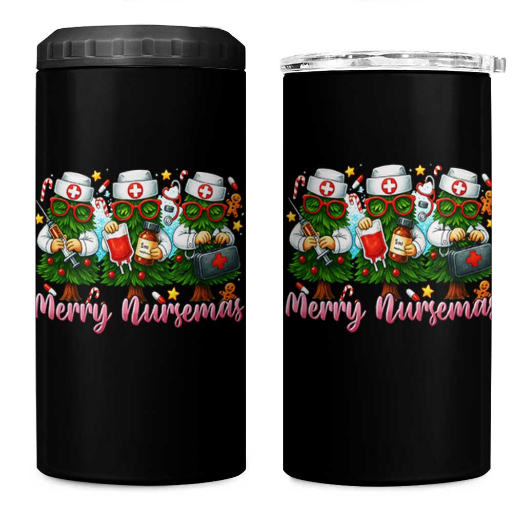 Christmas Nurse 4 in 1 Can Cooler Tumbler Funny Merry Nursemas Pine Tree