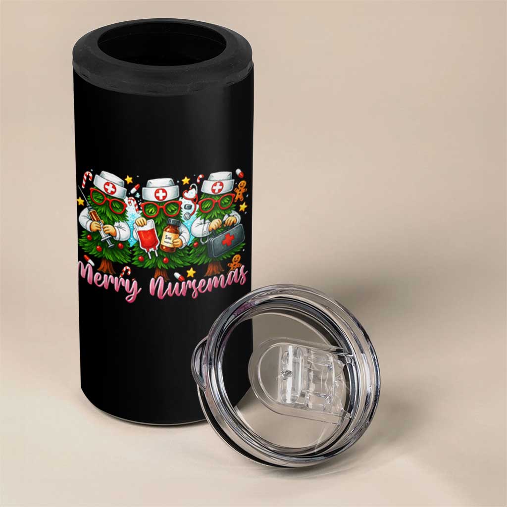 Christmas Nurse 4 in 1 Can Cooler Tumbler Funny Merry Nursemas Pine Tree