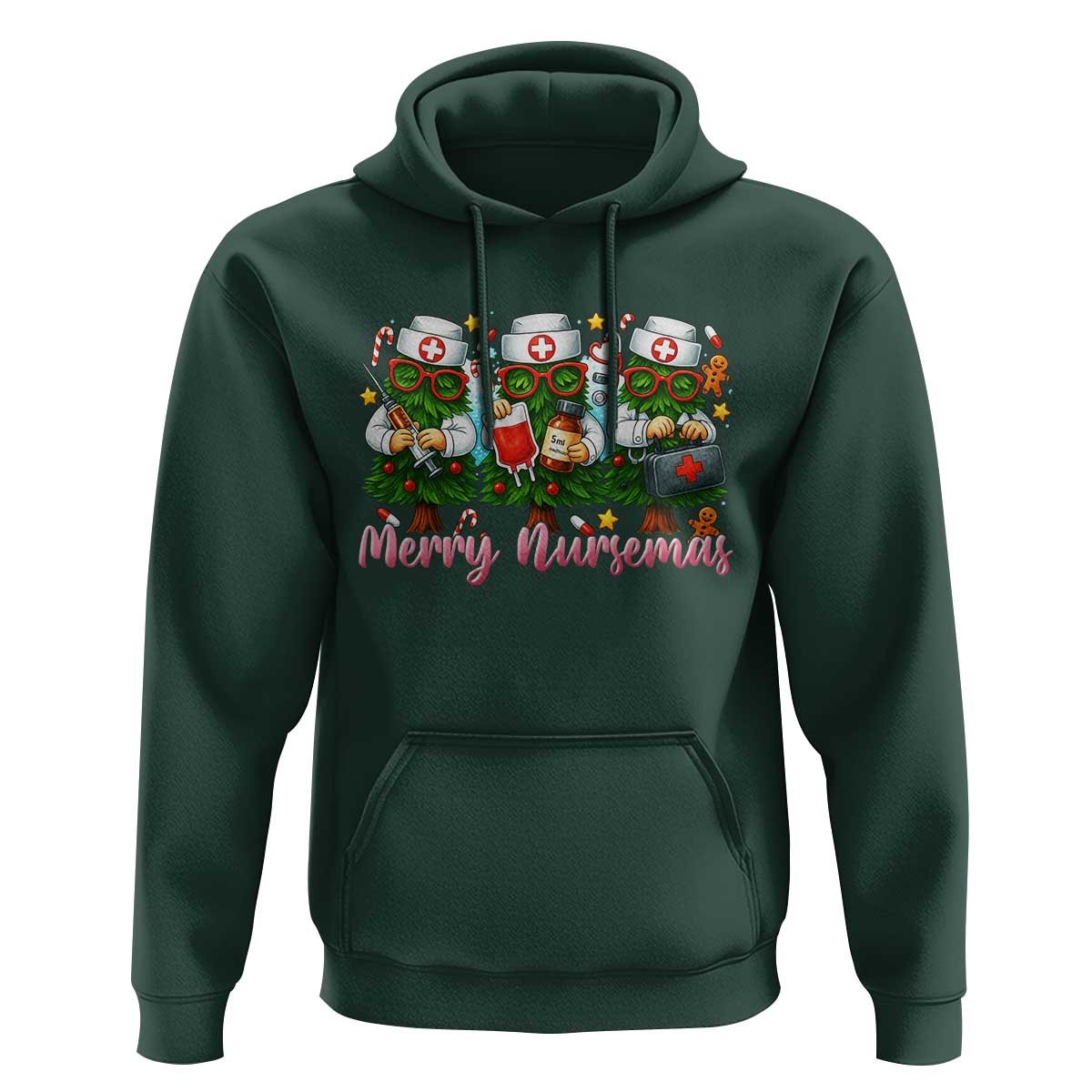 Christmas Nurse Hoodie Funny Merry Nursemas Pine Tree - Wonder Print Shop