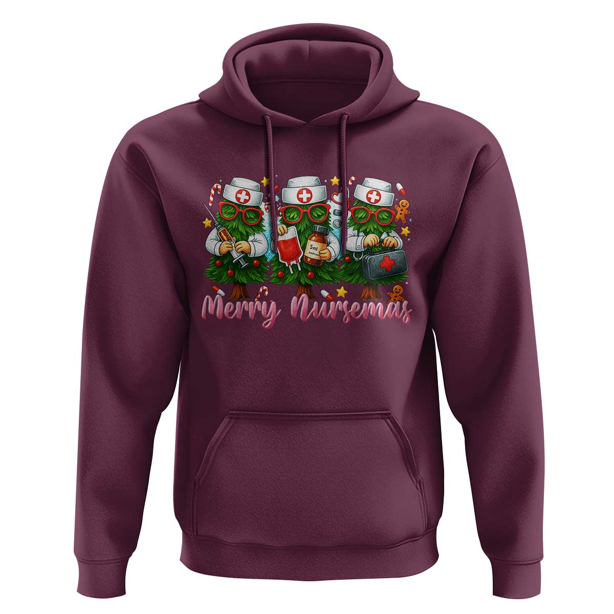Christmas Nurse Hoodie Funny Merry Nursemas Pine Tree - Wonder Print Shop