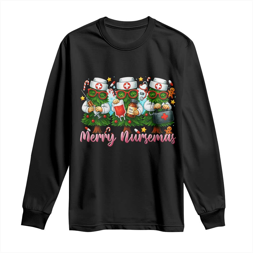 Christmas Nurse Long Sleeve Shirt Funny Merry Nursemas Pine Tree - Wonder Print Shop