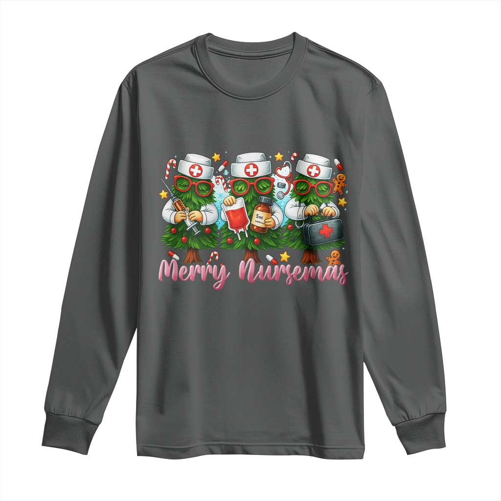 Christmas Nurse Long Sleeve Shirt Funny Merry Nursemas Pine Tree - Wonder Print Shop
