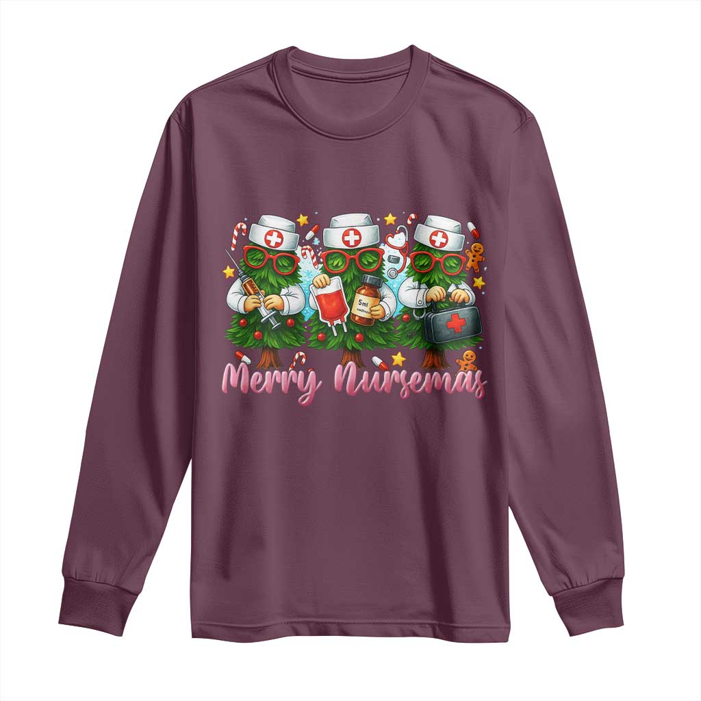 Christmas Nurse Long Sleeve Shirt Funny Merry Nursemas Pine Tree - Wonder Print Shop