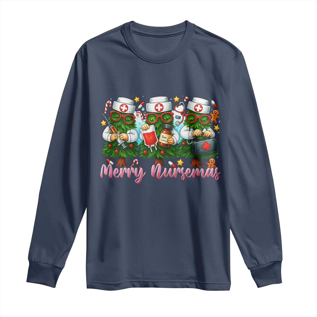 Christmas Nurse Long Sleeve Shirt Funny Merry Nursemas Pine Tree - Wonder Print Shop