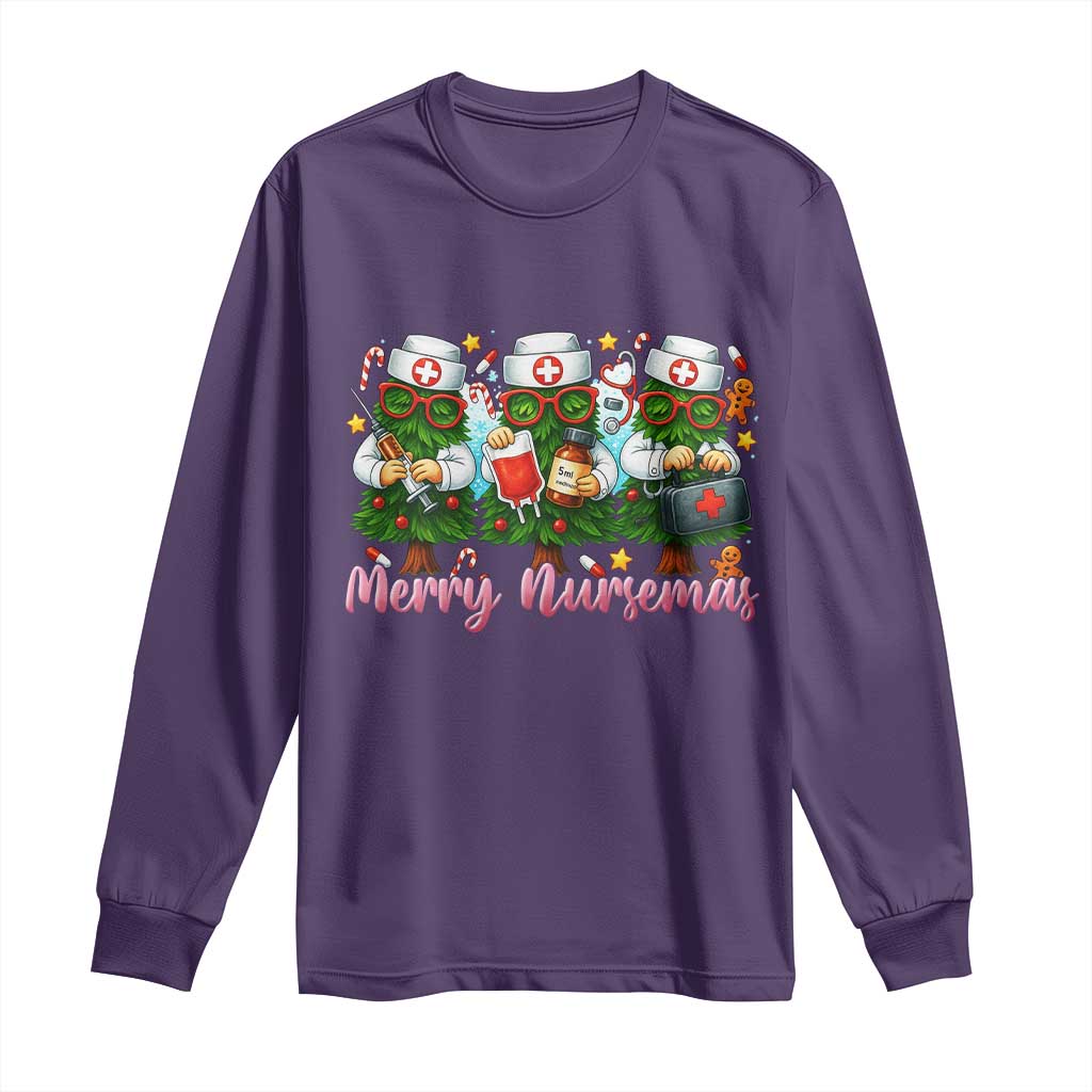 Christmas Nurse Long Sleeve Shirt Funny Merry Nursemas Pine Tree - Wonder Print Shop