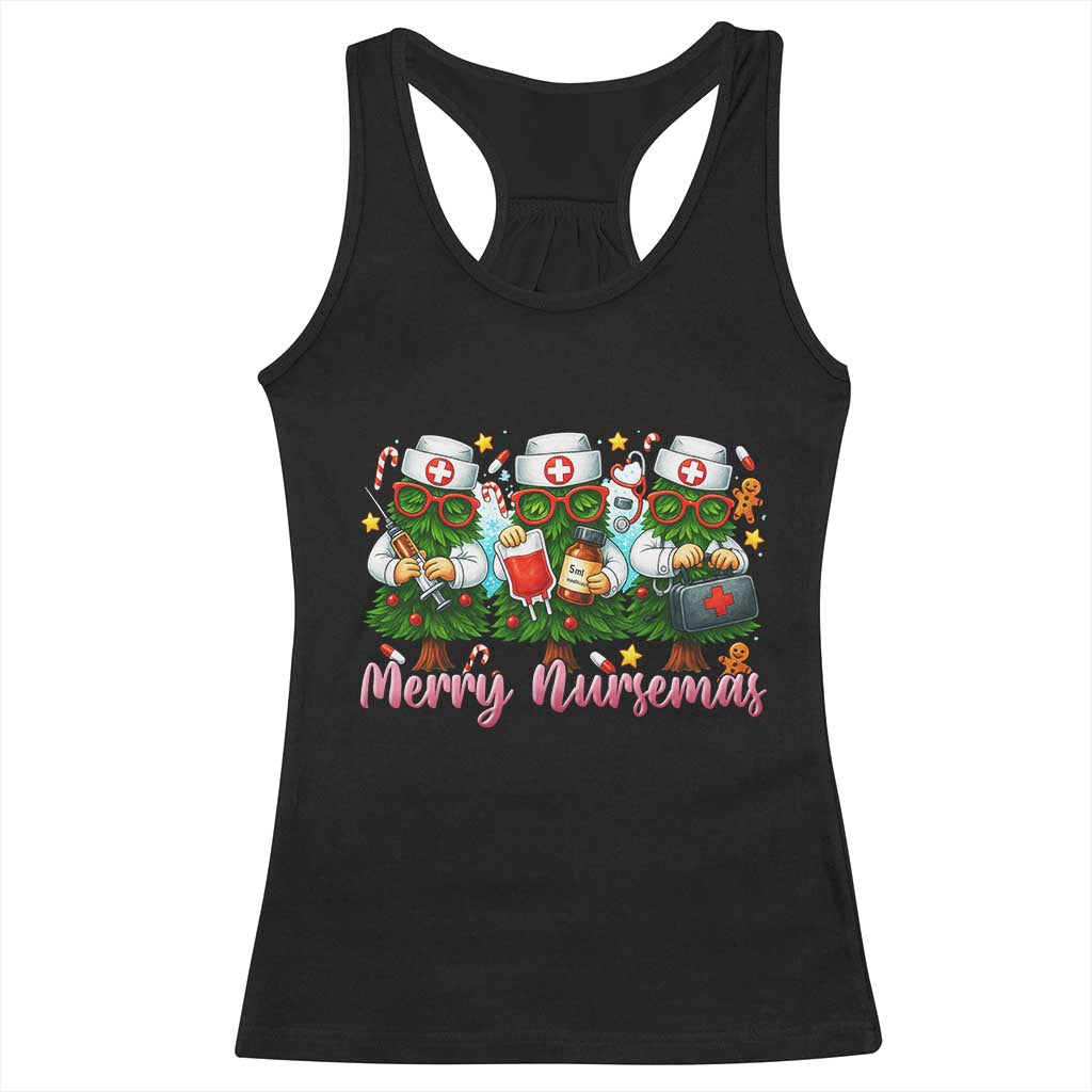 Christmas Nurse Racerback Tank Top Funny Merry Nursemas Pine Tree - Wonder Print Shop