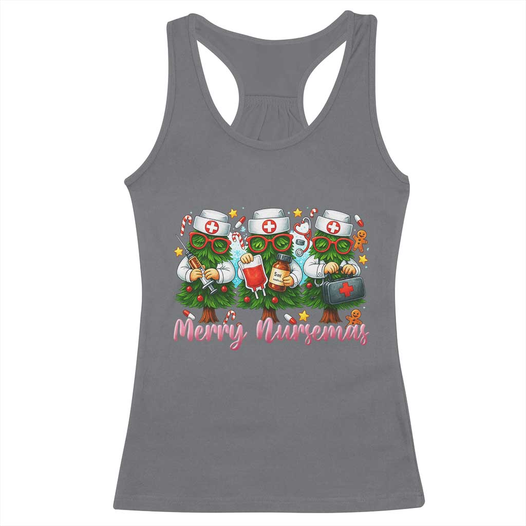 Christmas Nurse Racerback Tank Top Funny Merry Nursemas Pine Tree - Wonder Print Shop