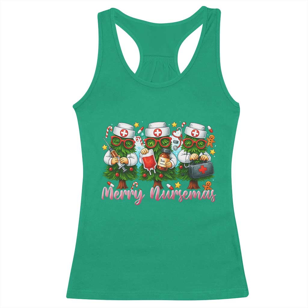 Christmas Nurse Racerback Tank Top Funny Merry Nursemas Pine Tree - Wonder Print Shop
