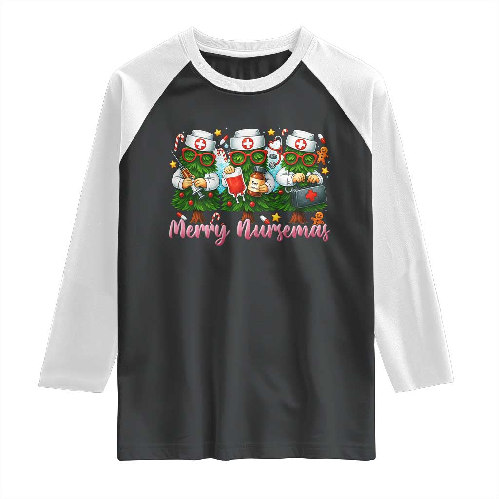Christmas Nurse Raglan Shirt Funny Merry Nursemas Pine Tree - Wonder Print Shop