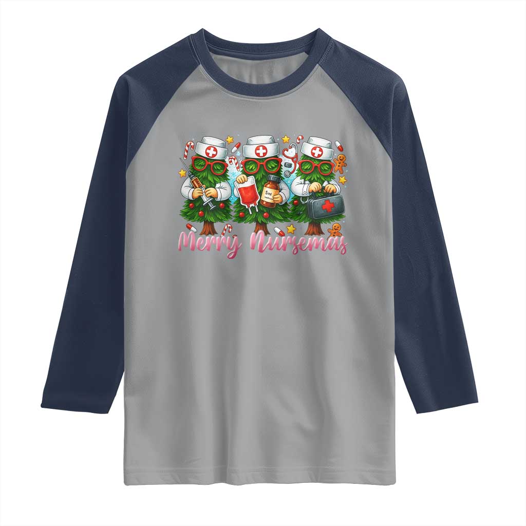 Christmas Nurse Raglan Shirt Funny Merry Nursemas Pine Tree - Wonder Print Shop