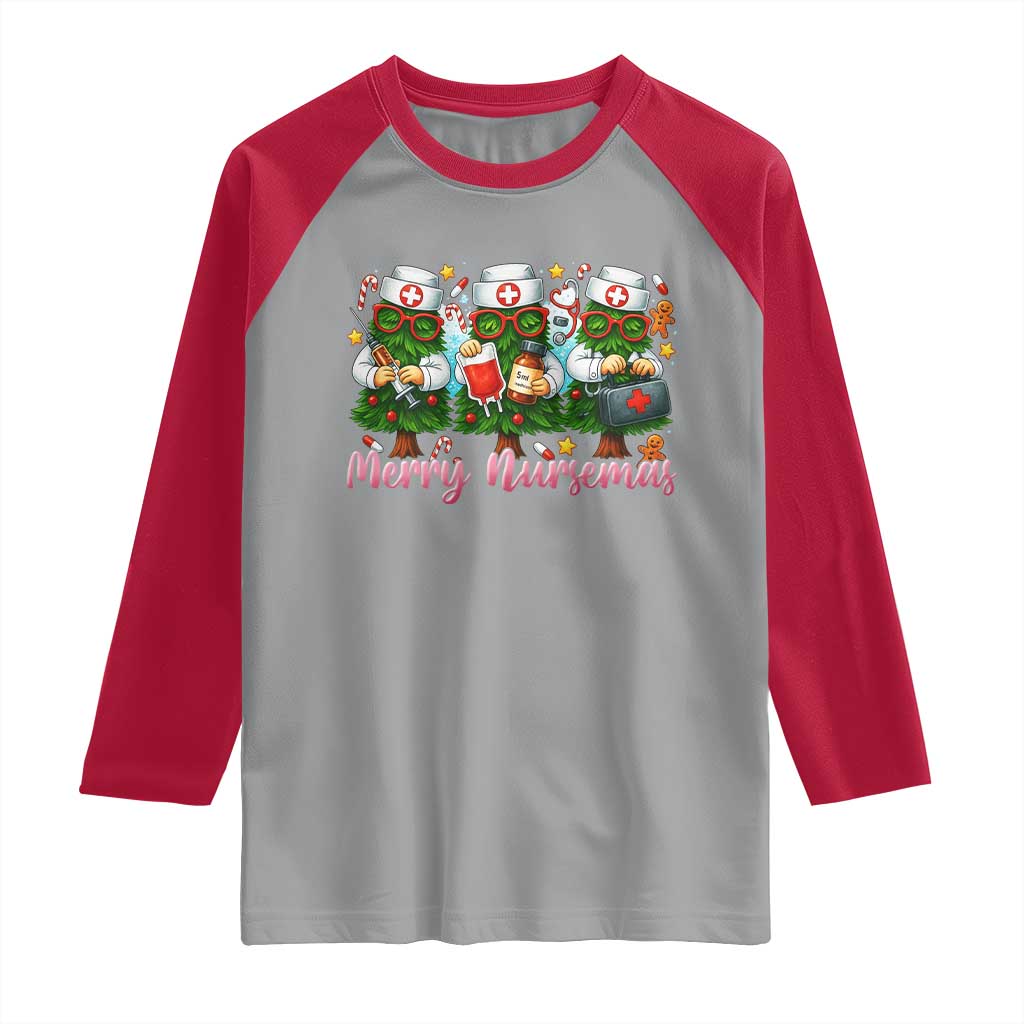 Christmas Nurse Raglan Shirt Funny Merry Nursemas Pine Tree - Wonder Print Shop