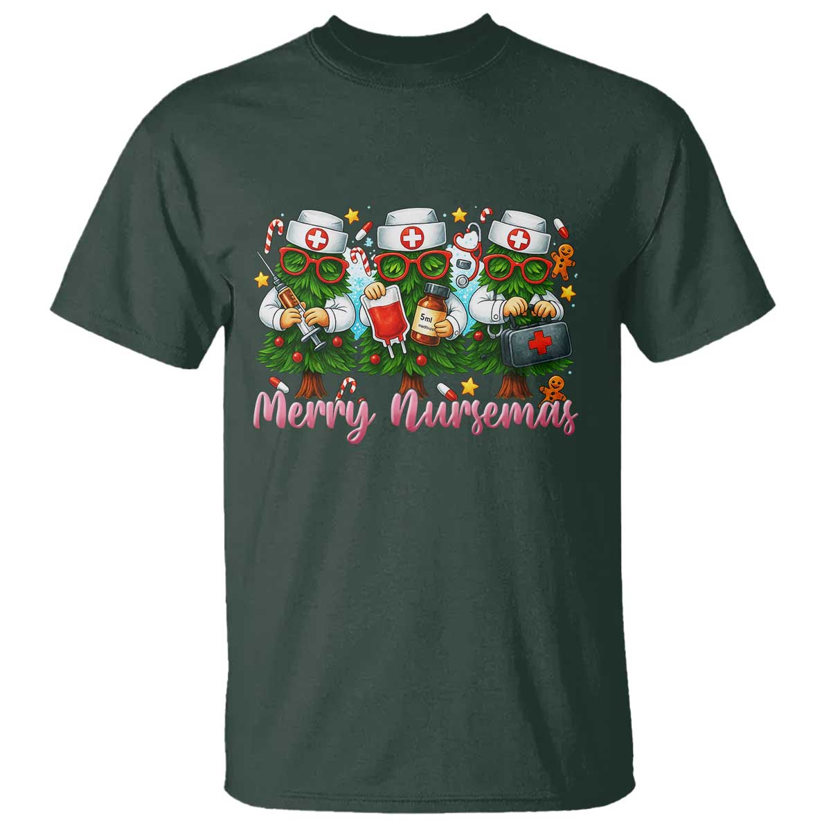 Christmas Nurse T Shirt Funny Merry Nursemas Pine Tree - Wonder Print Shop