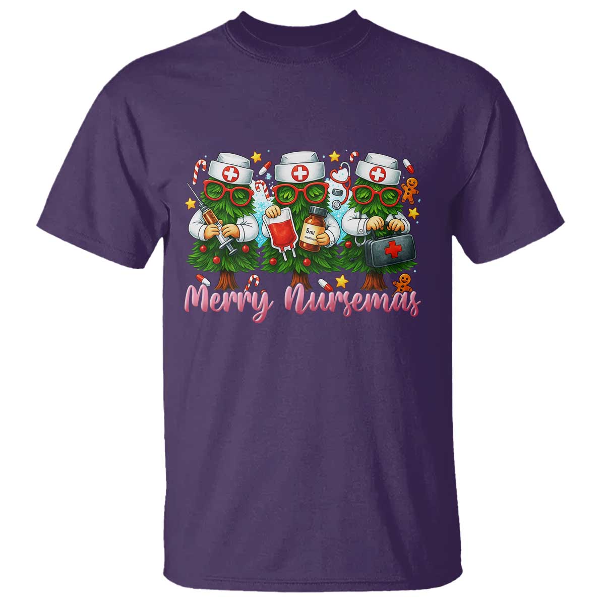 Christmas Nurse T Shirt Funny Merry Nursemas Pine Tree - Wonder Print Shop