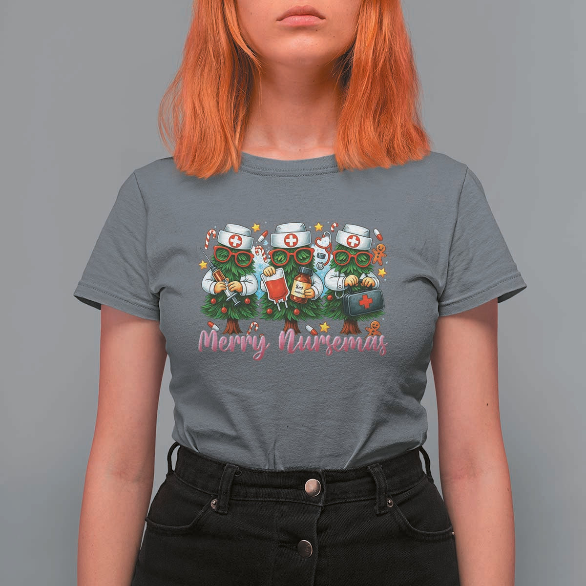 Christmas Nurse T Shirt For Women Funny Merry Nursemas Pine Tree - Wonder Print Shop