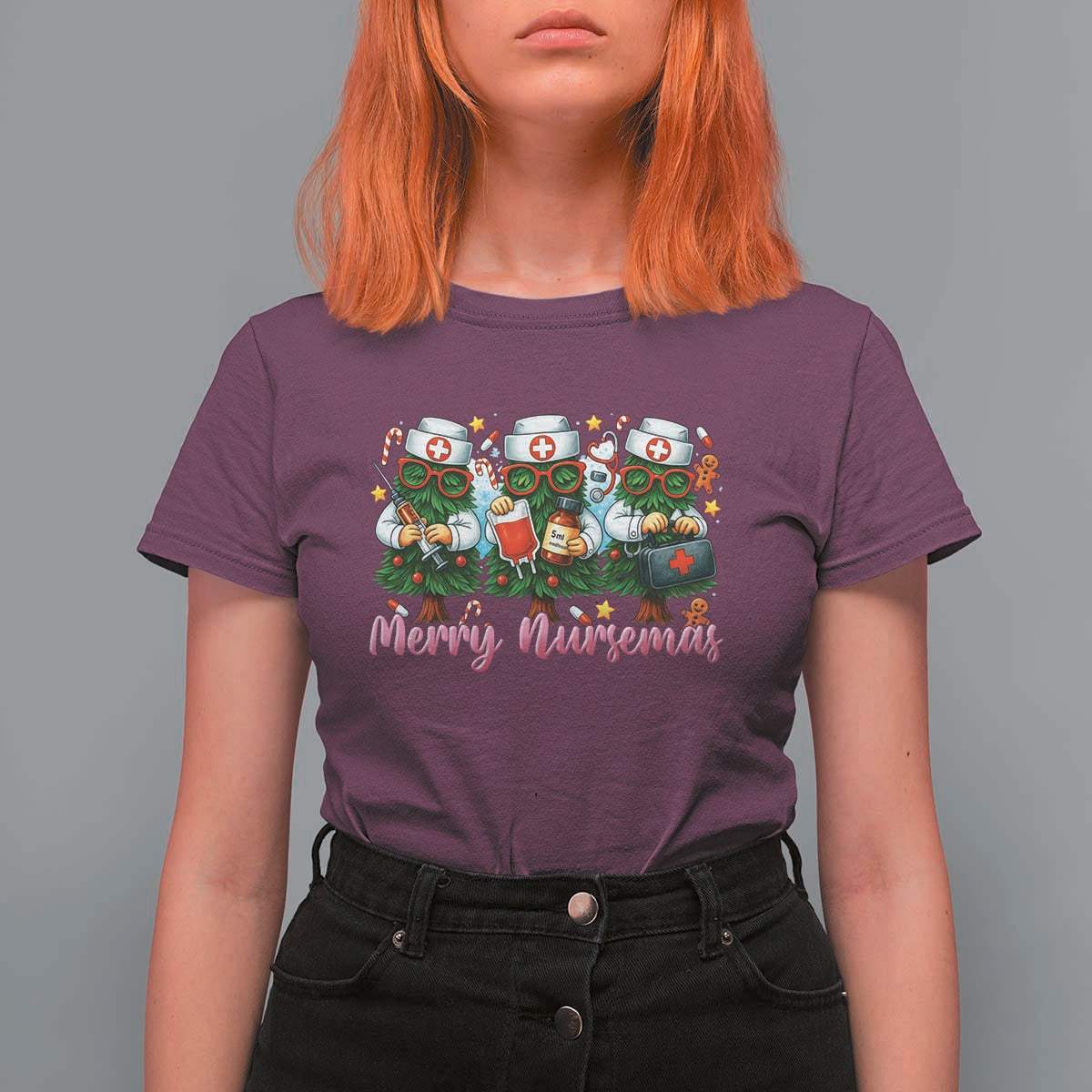 Christmas Nurse T Shirt For Women Funny Merry Nursemas Pine Tree - Wonder Print Shop