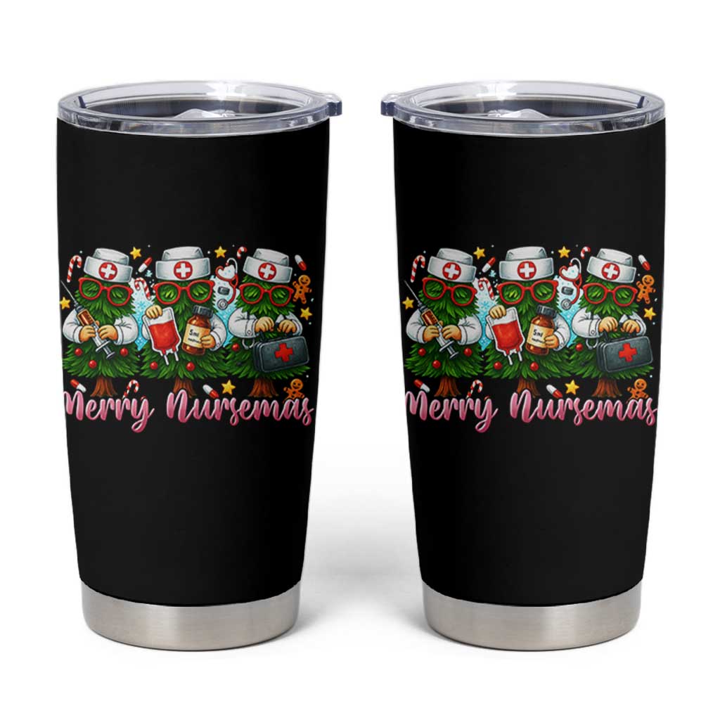 Christmas Nurse Tumbler Cup Funny Merry Nursemas Pine Tree
