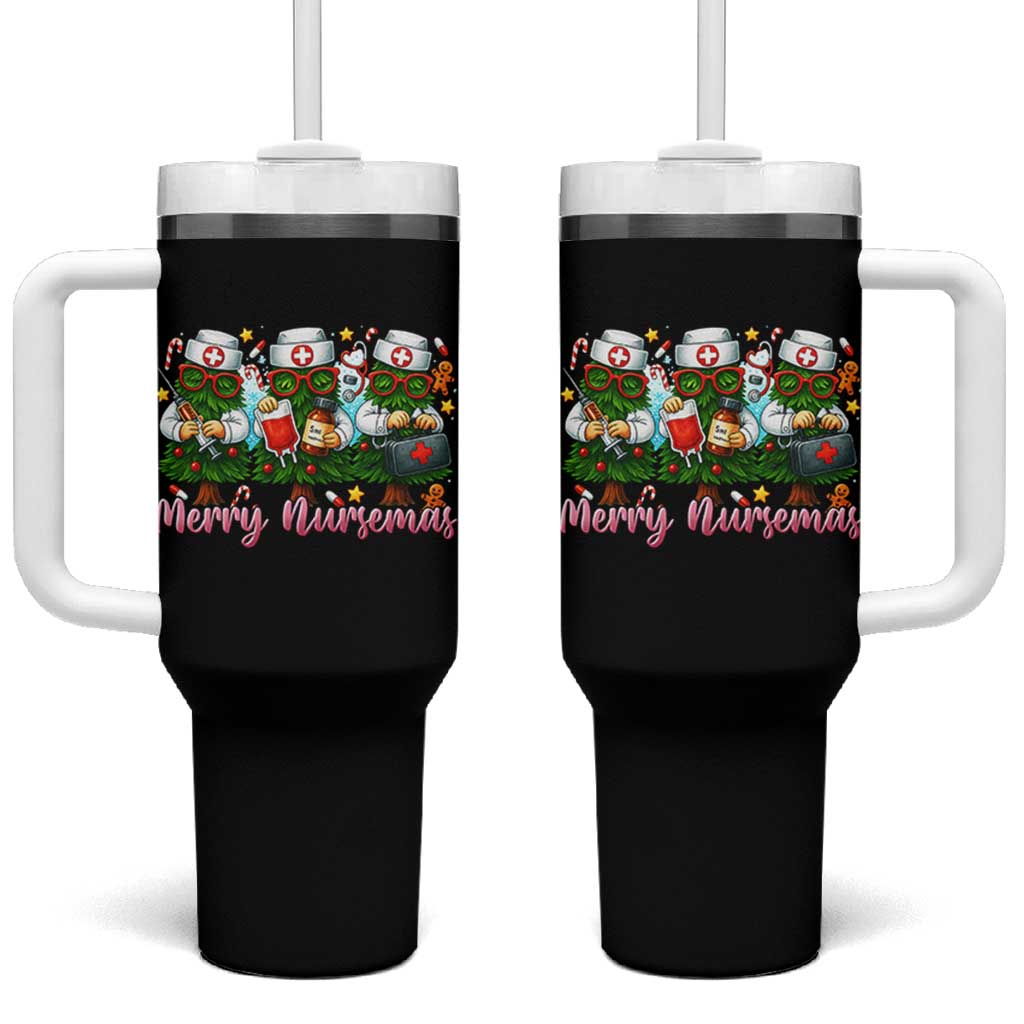 Christmas Nurse Tumbler With Handle Funny Merry Nursemas Pine Tree