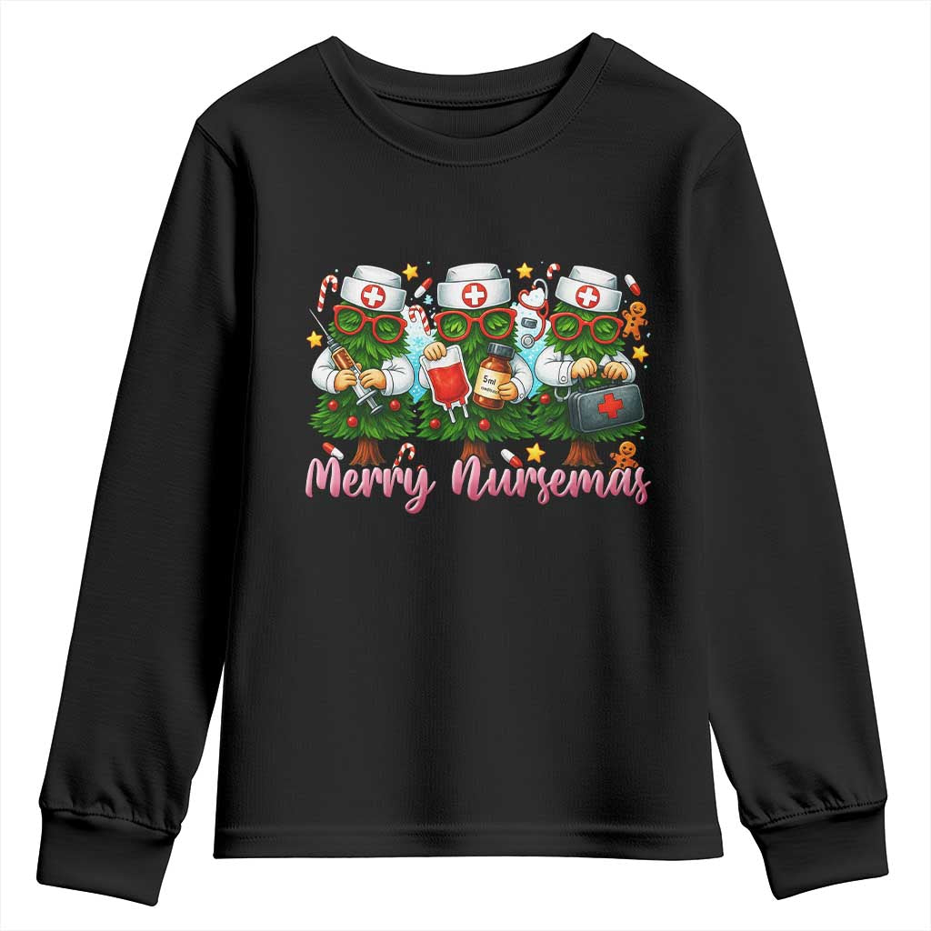 Christmas Nurse Youth Sweatshirt Funny Merry Nursemas Pine Tree - Wonder Print Shop