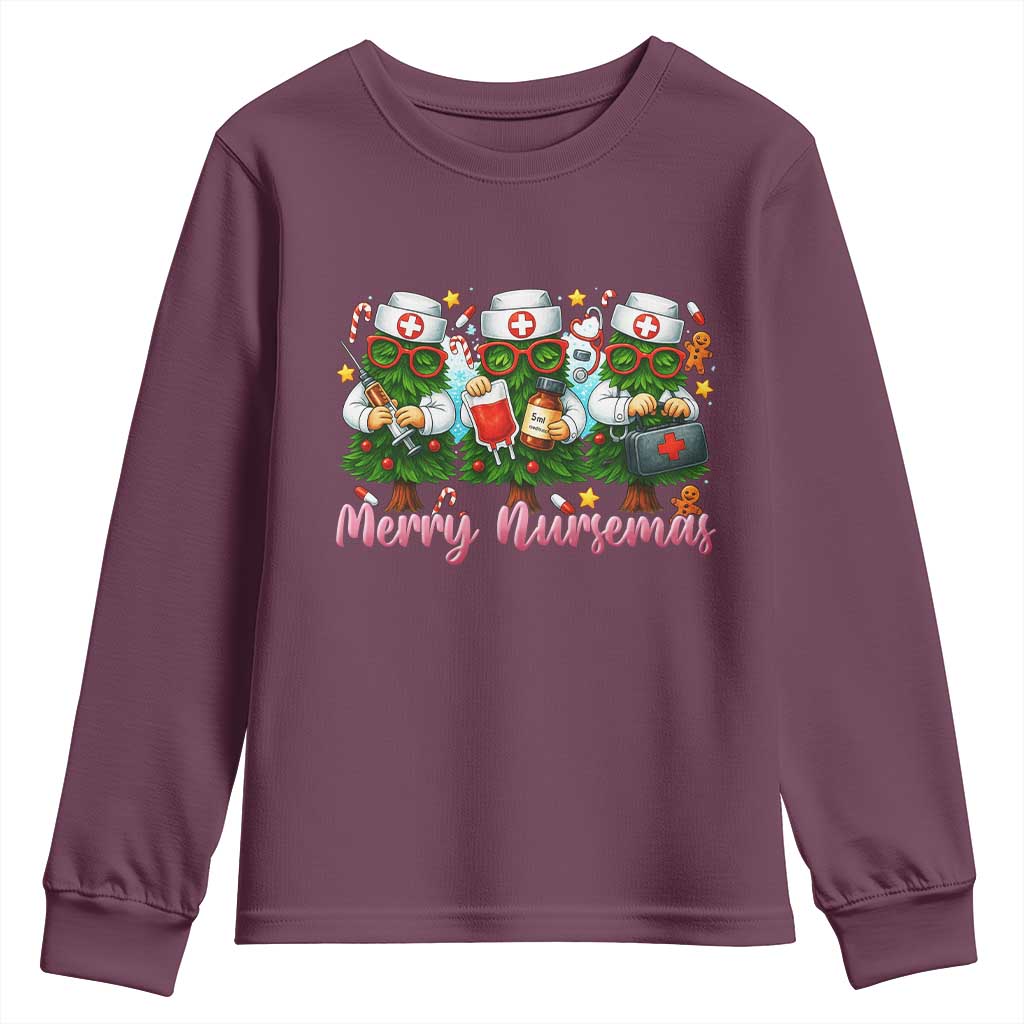 Christmas Nurse Youth Sweatshirt Funny Merry Nursemas Pine Tree - Wonder Print Shop