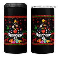Funny Christmas Healthcare Worker 4 in 1 Can Cooler Tumbler Nurses And Doctors Pine Tree
