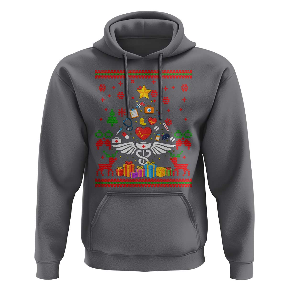 Funny Christmas Healthcare Worker Hoodie Nurses And Doctors Pine Tree - Wonder Print Shop