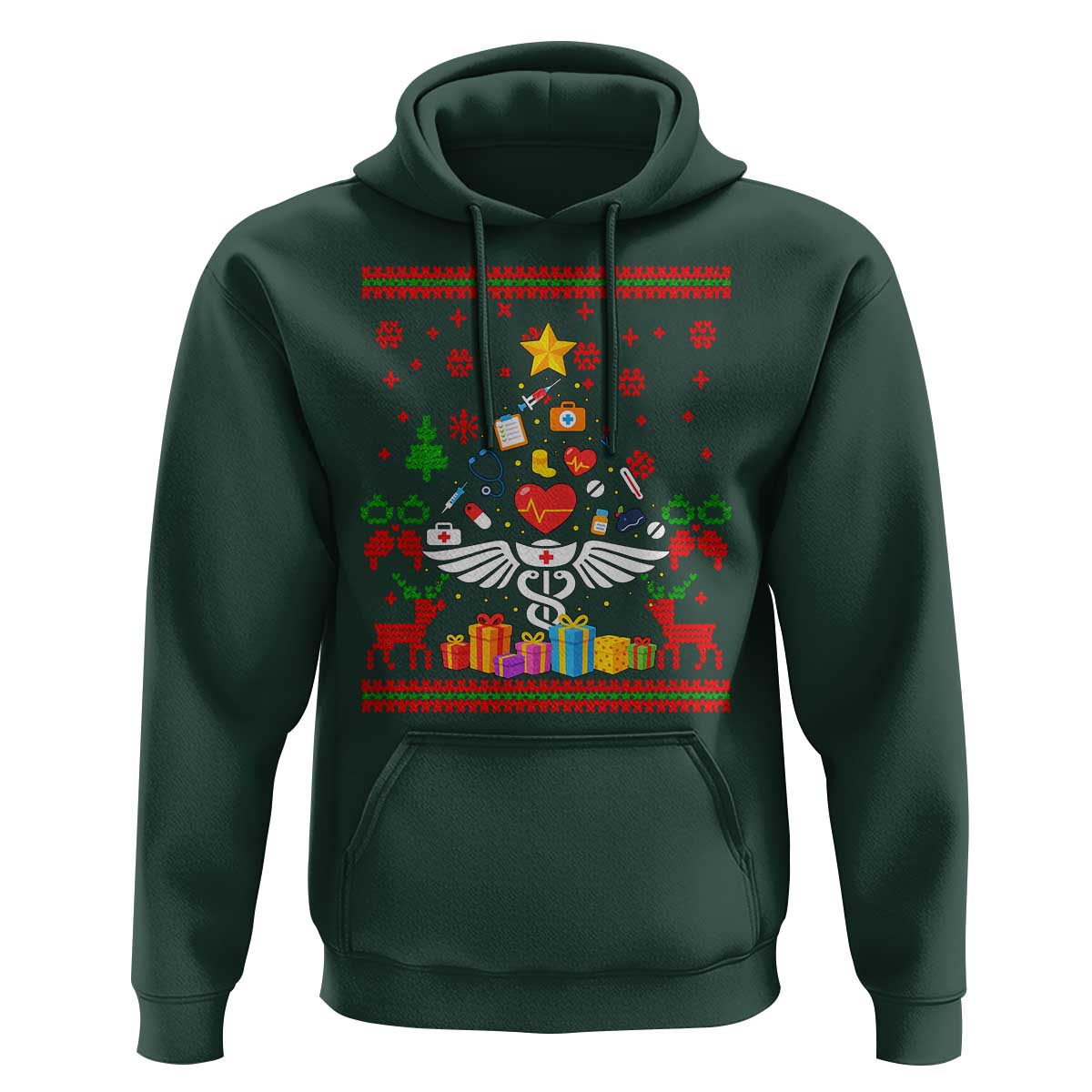 Funny Christmas Healthcare Worker Hoodie Nurses And Doctors Pine Tree - Wonder Print Shop