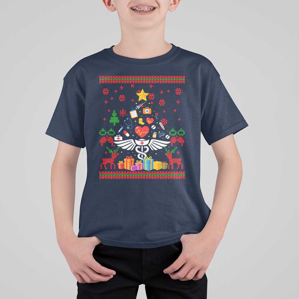 Funny Christmas Healthcare Worker T Shirt For Kid Nurses And Doctors Pine Tree - Wonder Print Shop