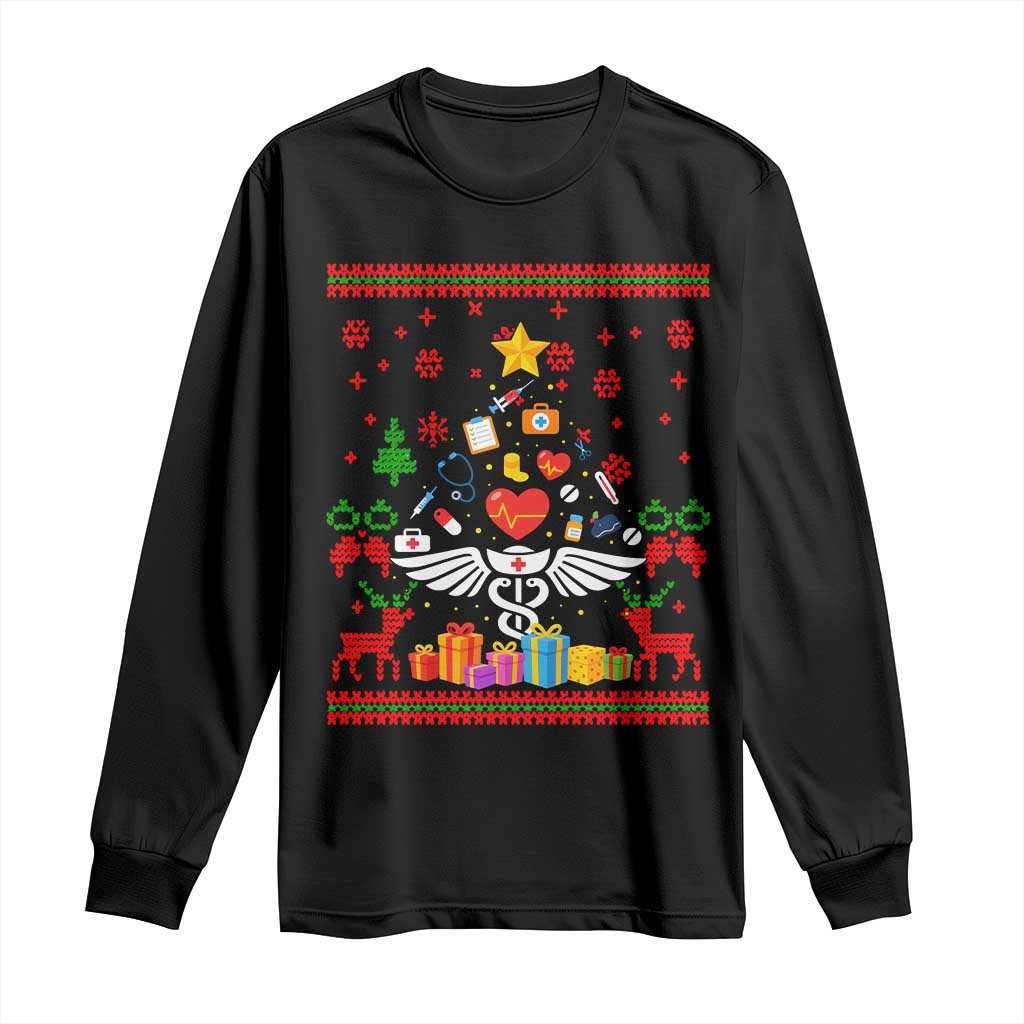 Funny Christmas Healthcare Worker Long Sleeve Shirt Nurses And Doctors Pine Tree - Wonder Print Shop