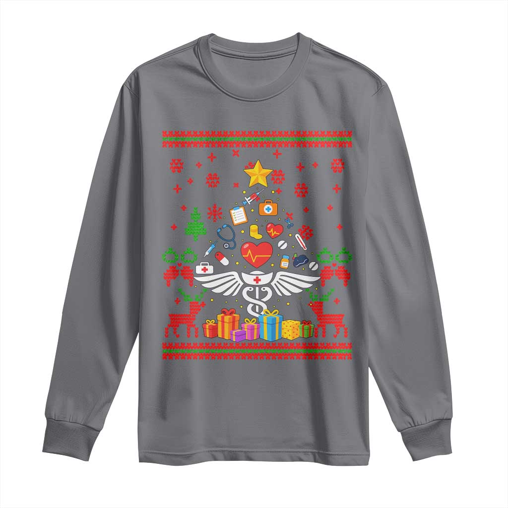 Funny Christmas Healthcare Worker Long Sleeve Shirt Nurses And Doctors Pine Tree - Wonder Print Shop