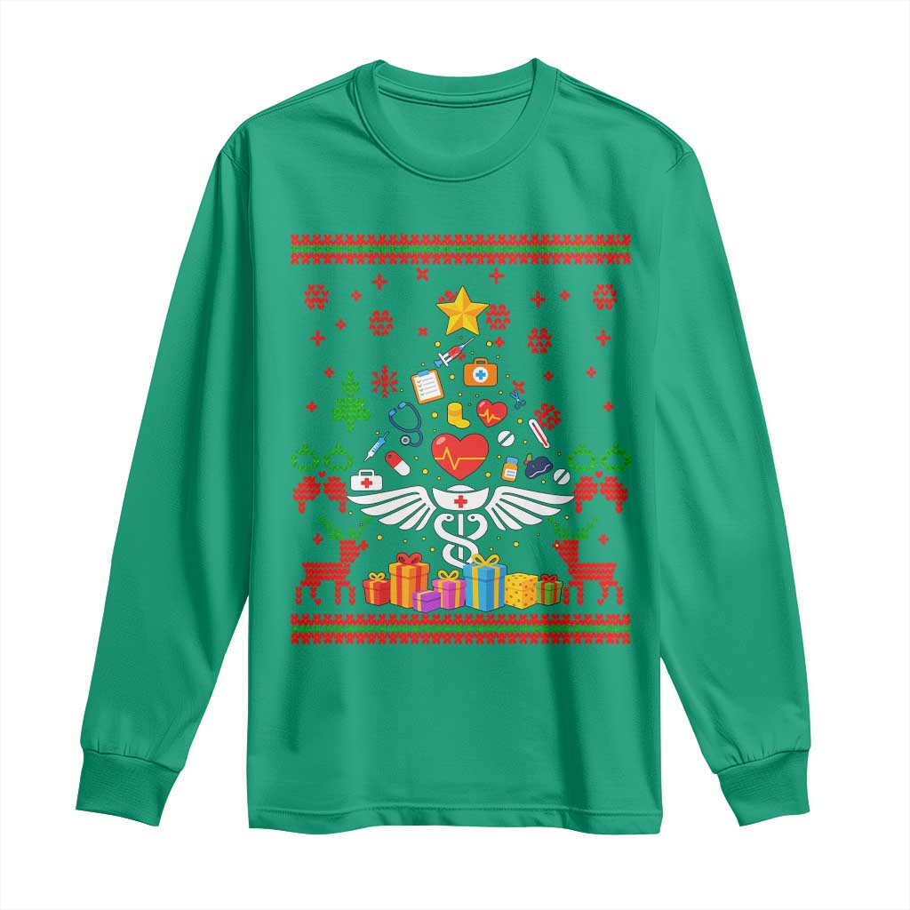 Funny Christmas Healthcare Worker Long Sleeve Shirt Nurses And Doctors Pine Tree - Wonder Print Shop